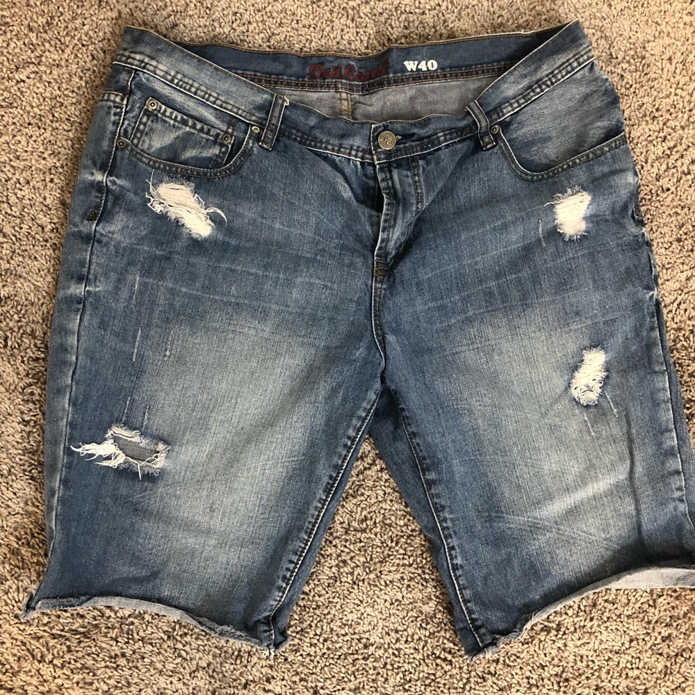 jean shorts red camel